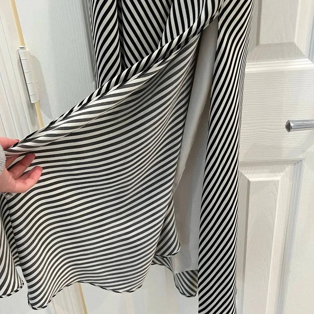 J3. Halston Heritage Striped One-Shoulder Asymmetric Cocktail Dress, Black/White - Picture 7 of 10